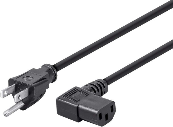 Monoprice 6Ft 14AWG Right Angle Power Cord Cable W/ 3 Conductor PC Power Connector Socket (C13/5-15P) - Black