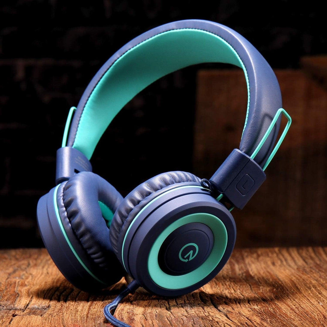 Kids Headphones - Noot Products K11 Foldable Stereo Tangle-Free 3.5Mm Jack Wired Cord On-Ear Headset for Children/Teens/Boys/Girls/Smartphones/School/Kindle/Airplane Travel/Plane/Tablet (Navy/Teal)