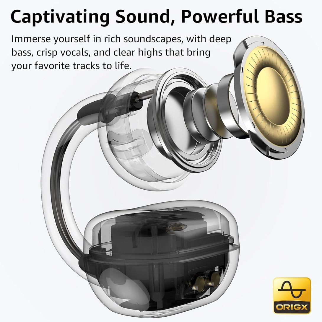 TOZO Openearring True Open Ear Headphones, Lightweight Comfort Open Ear Clip Wireless Earbuds, 40H Play Bluetooth 5.4 Headphones with Smart Digital Display Design Fit Sports Running, Workout Black