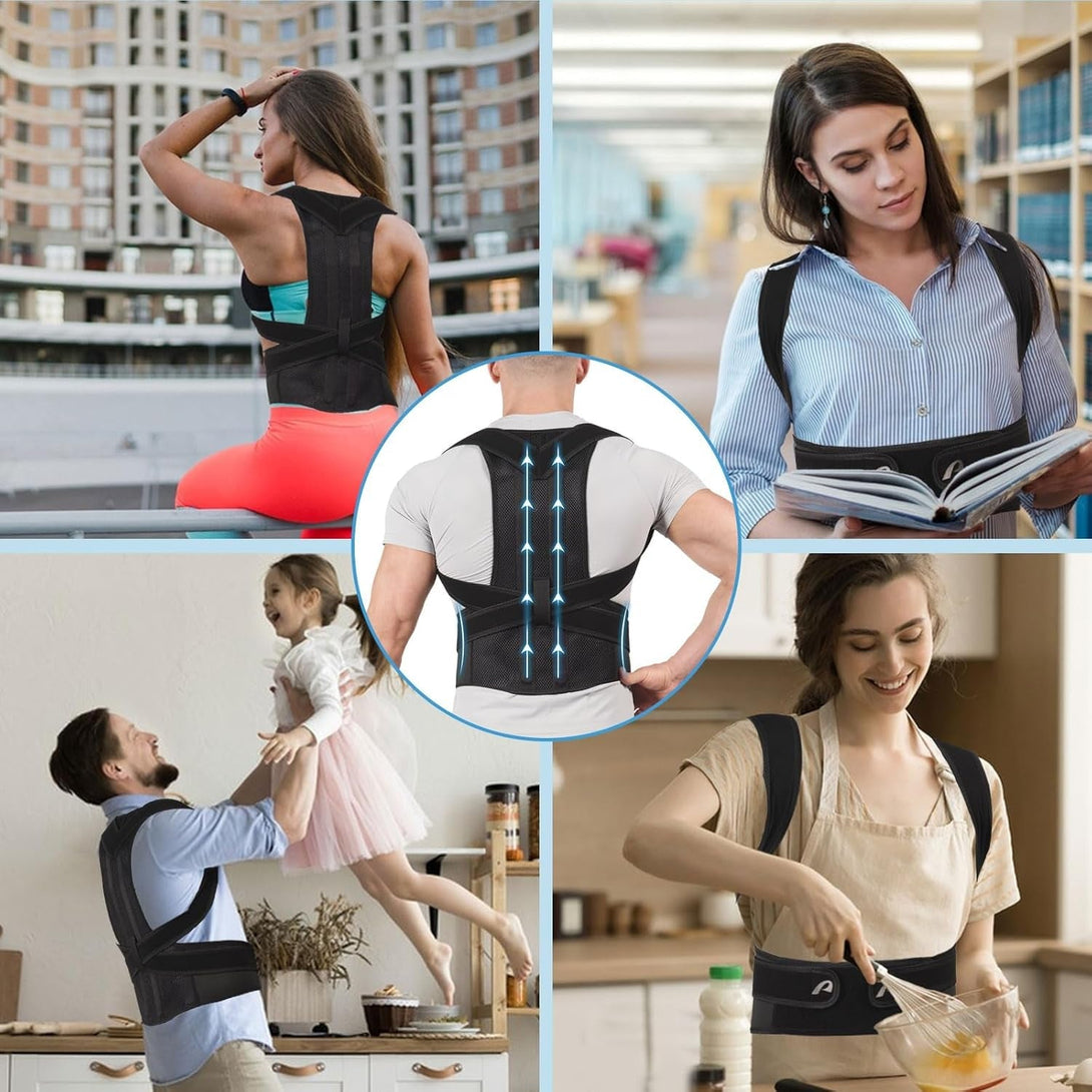 Back Brace Posture Corrector for Women and Men, Full Back Support, Back Pain Relief, Scoliosis and Hunchback Correction Black (Small)