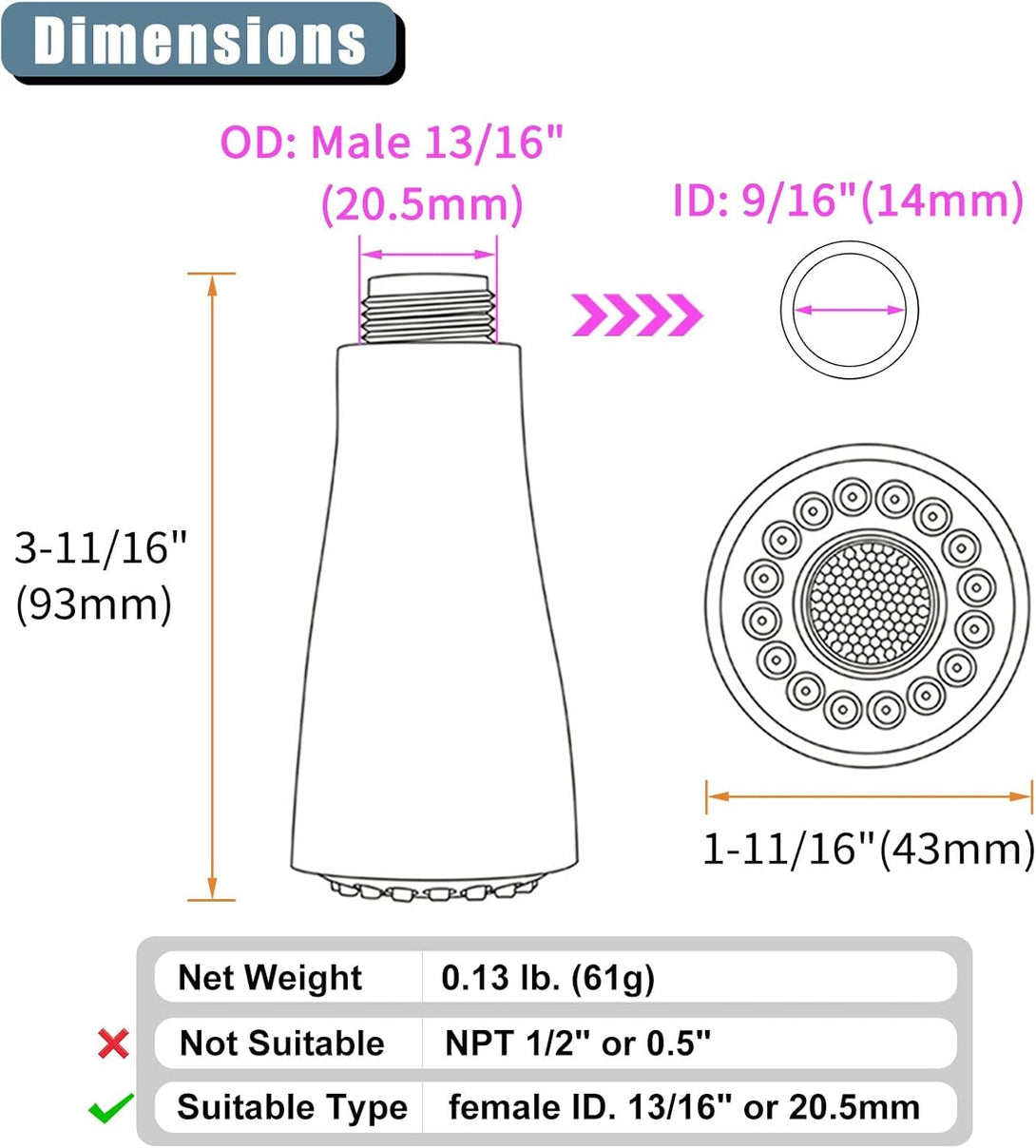 Angle Simple Kitchen Faucet Head Replacement, Sink Faucet Sprayer Attachment, Stream Spray and Pause Mode, Brushed Nickel