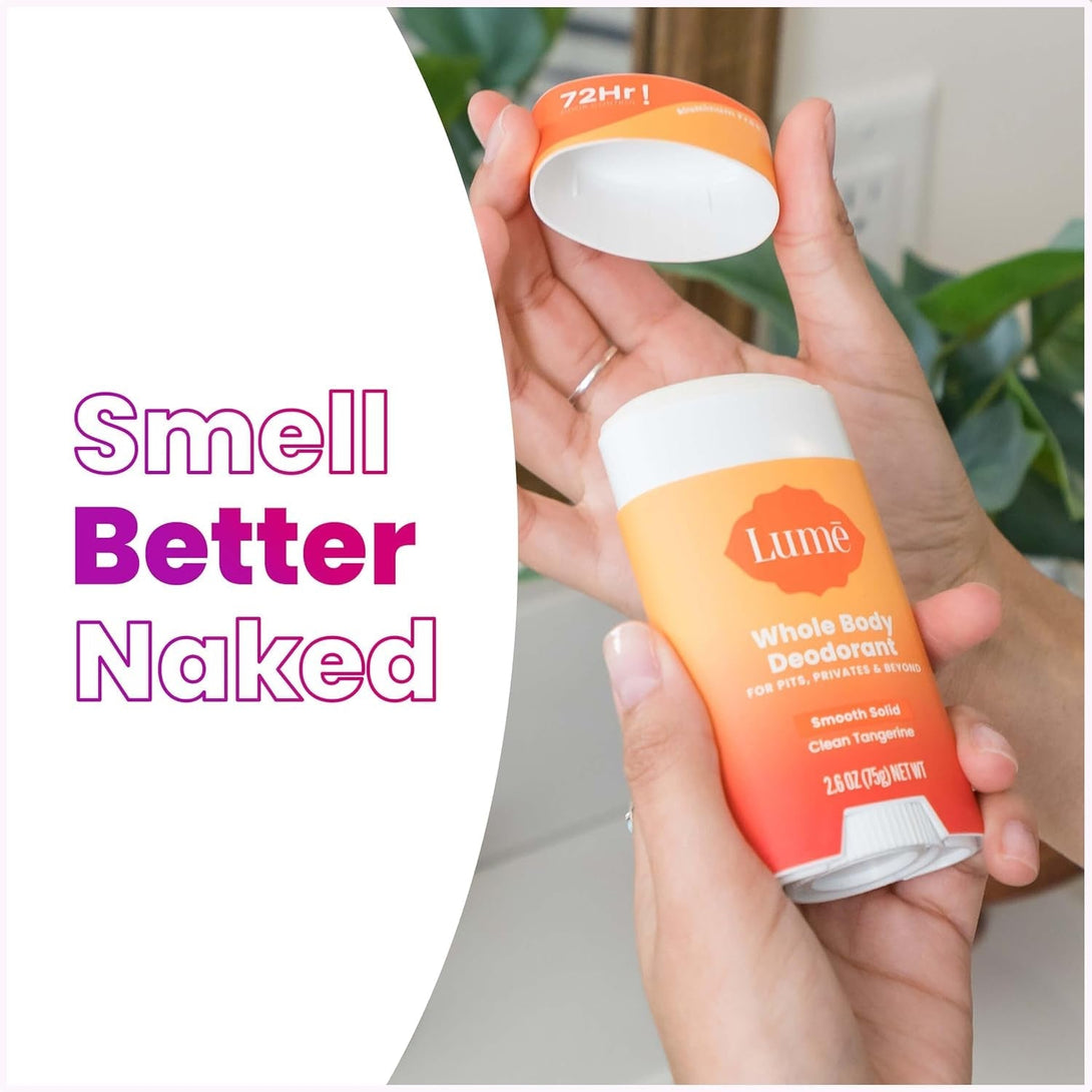 Lume Whole Body Deodorant and Soap - 2.6 Ounce Smooth Solid Stick with 72 Hour Odor Control and 5 Ounce Triple Milled Soap - Aluminum Free, Baking Soda Free and Skin Loving (Clean Tangerine)