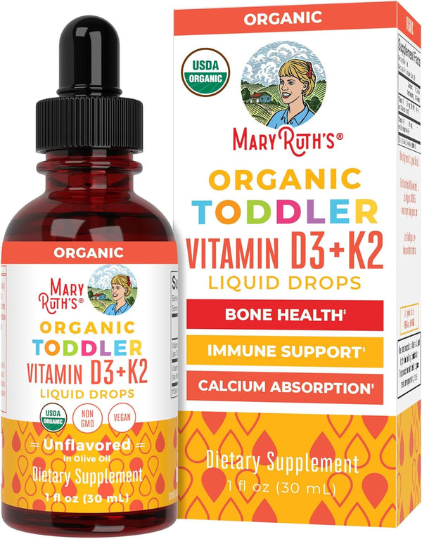 Maryruth Organics Vitamin D3 | Vitamin K2 | Vitamin D3 K2 Drops | K2 D3 Vitamin Liquid Supplement for Toddlers | Kids Supplement for Calcium Absorption Strong Bones | Vegan | Gluten Free | 1 Fl Oz
