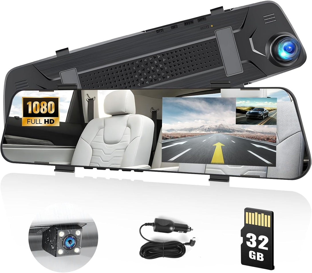 Mirror Dash Cam for Cars,4.5" Rear View Mirror 1080P Front and Rear View Dual Cameras,Super Night Vision,Parking Assistance,G-Sensor,24H Parking Monitor, Waterproof Backup Camera Free 32GB Card