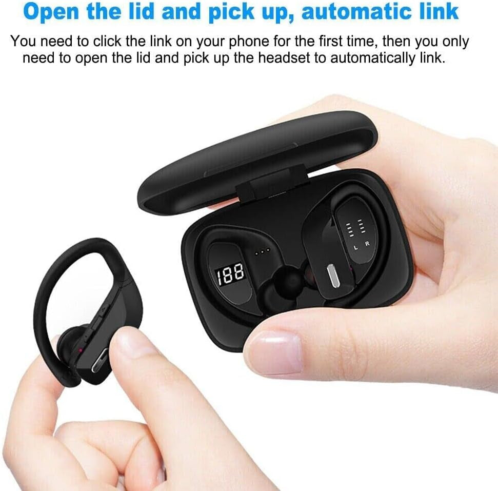 Wireless Earbuds Bluetooth Headphones 48Hrs Play Back Sport Earphones with LED Display Over-Ear Buds with Earhooks Built-In Mic Headset for Workout