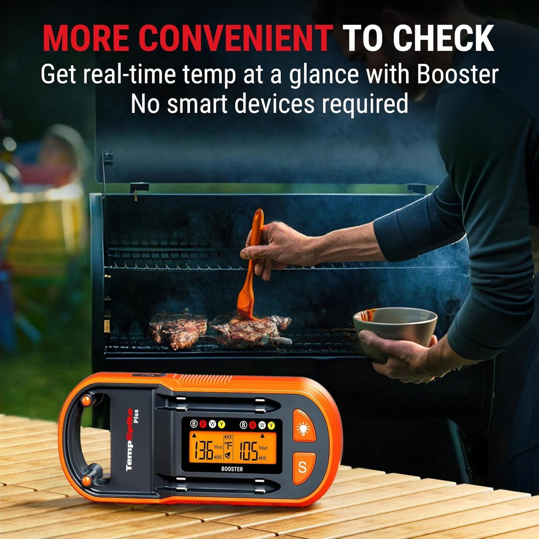 Thermopro Tempspike plus 600Ft Wireless Meat Thermometer with 2 Color-Coded Probes, Bluetooth Meat Thermometer with Lcd-Enhanced Booster for Food Cooking Grill Smoker, Fathers Day Gift for Him
