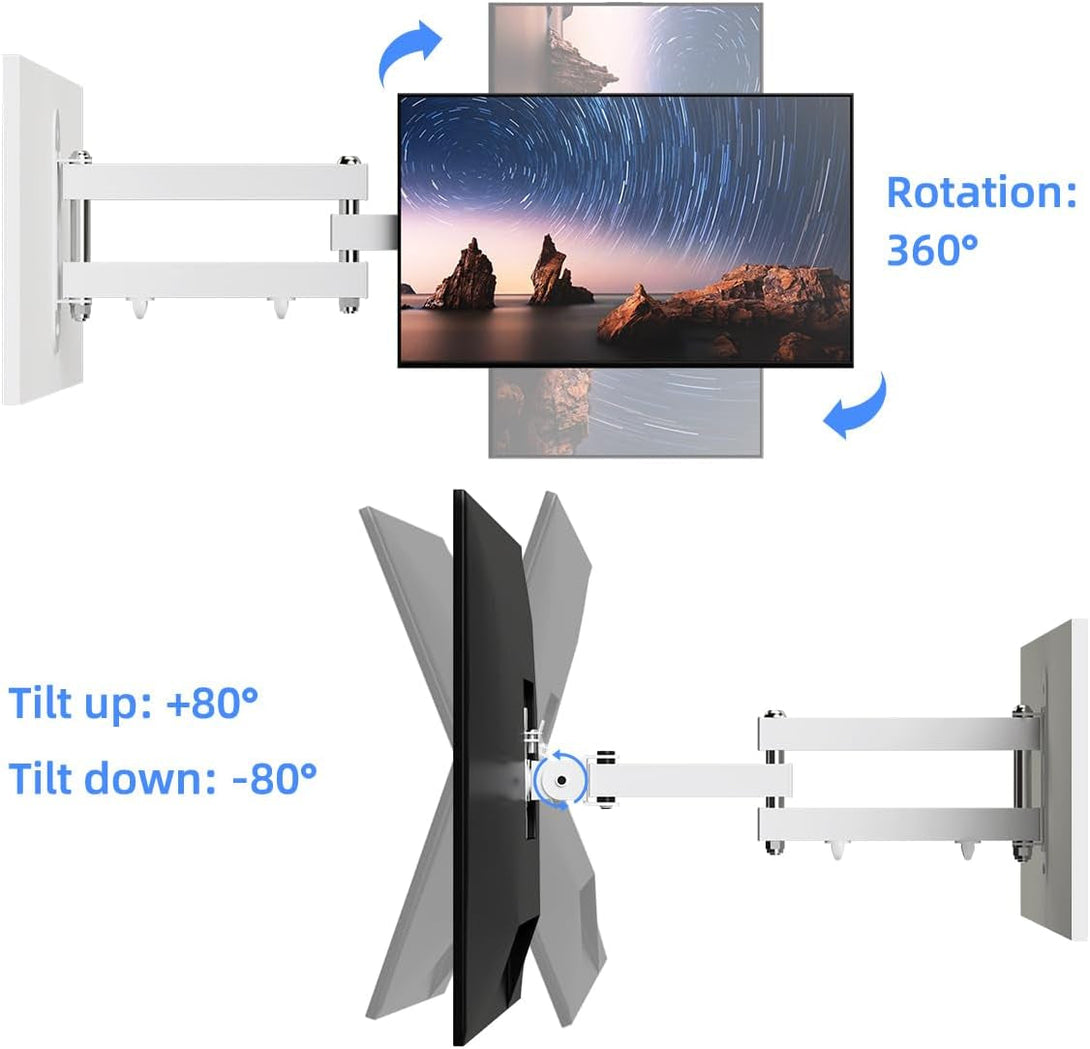 Suptek Full Motion TV Wall Mount Bracket for Most 13-30 Inch Tvs and Monitors, Flat and Curved Tvs up to 28Lbs, Tilt Swivel and 16.9 Inch Extension, Max VESA 100X100Mm, White, MA2776W