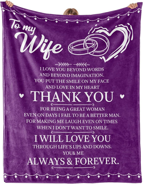 Anniversary Birthday Gifts for Wife Her Women, Wife Birthday Gift Ideas, to My Wifes Purple Throw Blanket for Couch 60"X 50"