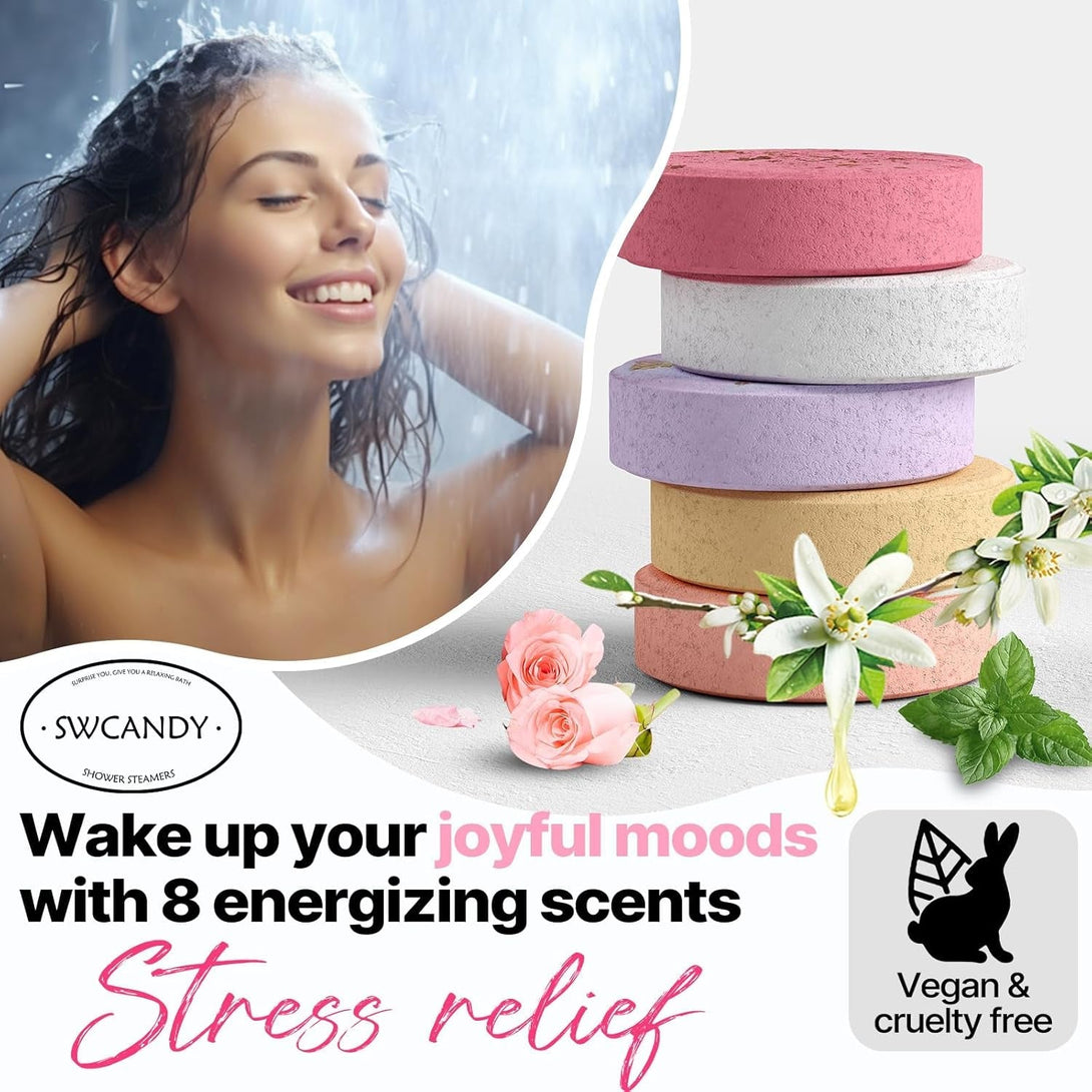 Shower Steamers Aromatherapy SWCANDY 8 Pack Mothers Day Gifts for Women, Her, Mom, Men Natural Essential Oil Home Spa Self Care Stress Relief Relaxation Bath Bombs Easter Basket Stuffers Wife Flower