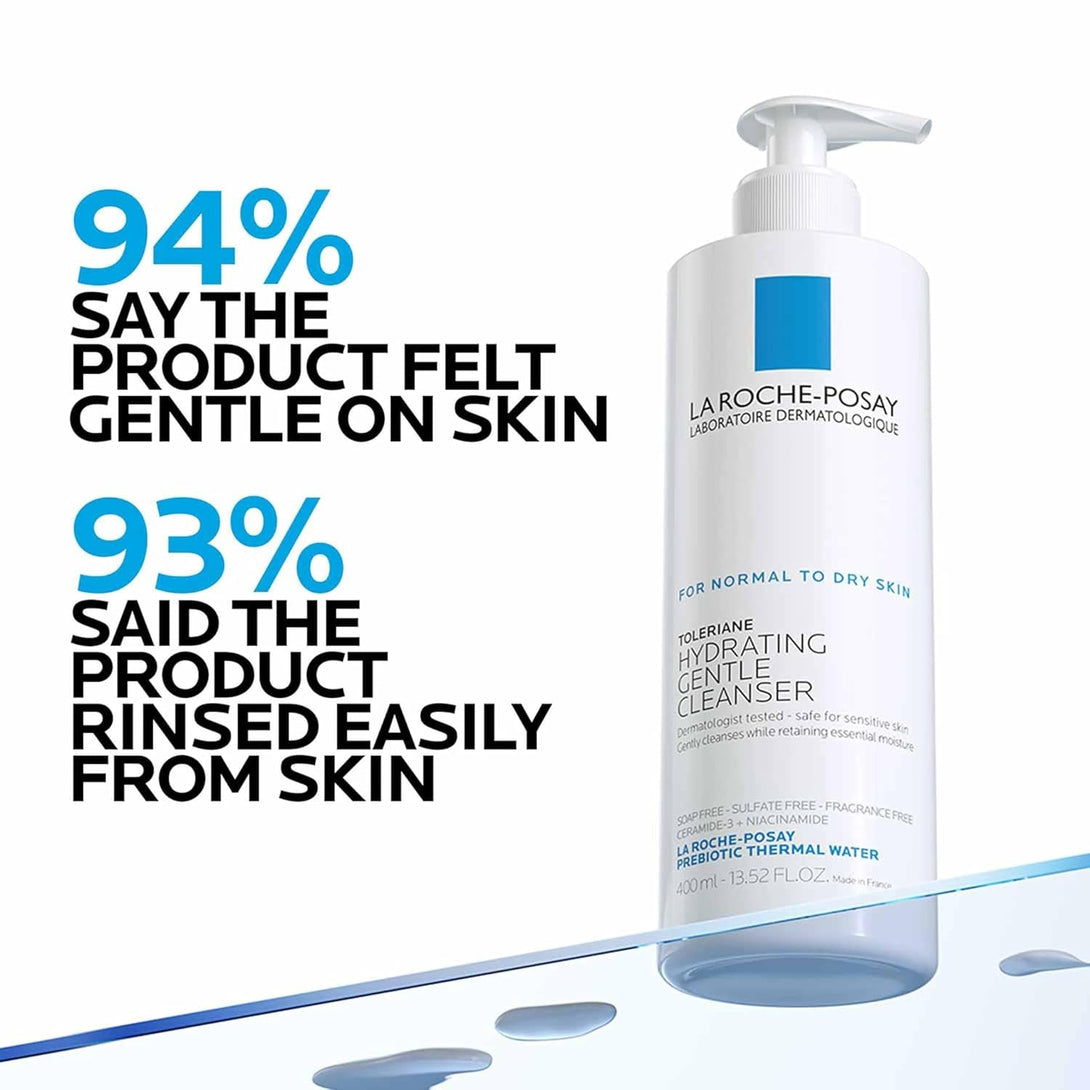 La Roche-Posay Toleriane Hydrating Gentle Face Cleanser, Hydrating Facial Cleanser with Niacinamide + Ceramides, Daily Face Wash for Dry Skin to Normal Skin, Sensitive Skin Tested, Fragrance Free