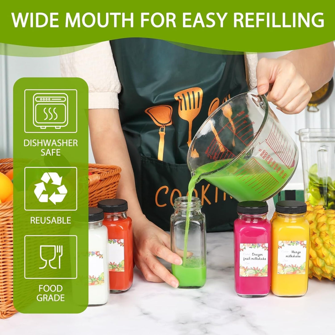 Alotpower 8 Oz Glass Bottles with Lids 12Pack, 240Ml Glass Bottles for Juicing, Water, Kombucha - Portable Glass Juice Bottles with Lids 8 Oz (8Fl.Oz, Set of 12)