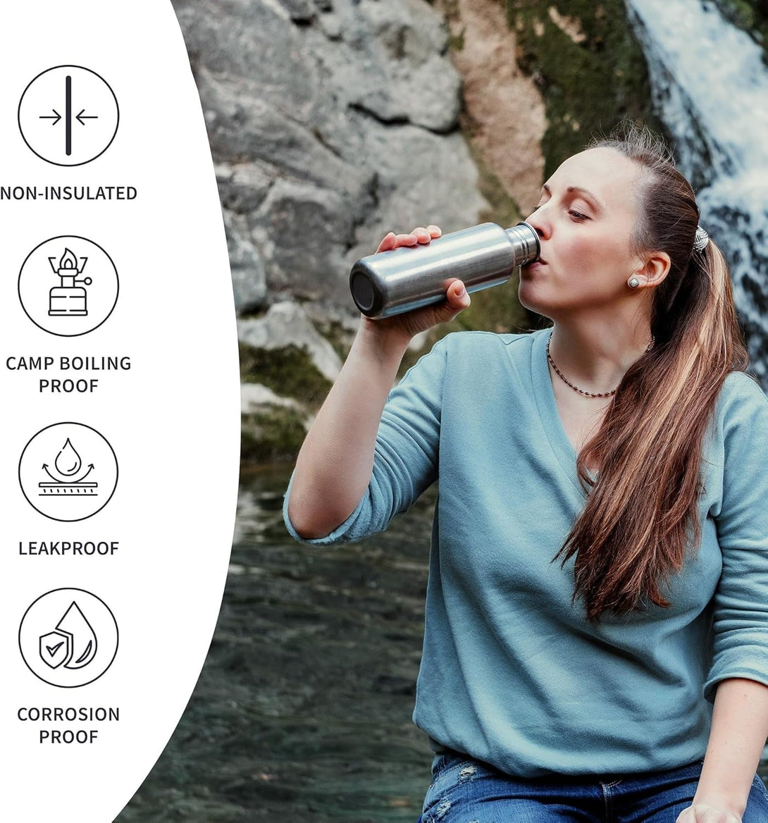 Bambaw Stainless Steel Water Bottles 32 Oz, Non-Insulated Single Wall Metal Water Bottle Stainless Steel, Reusable & Eco Friendly, Dishwasher Safe – Silver