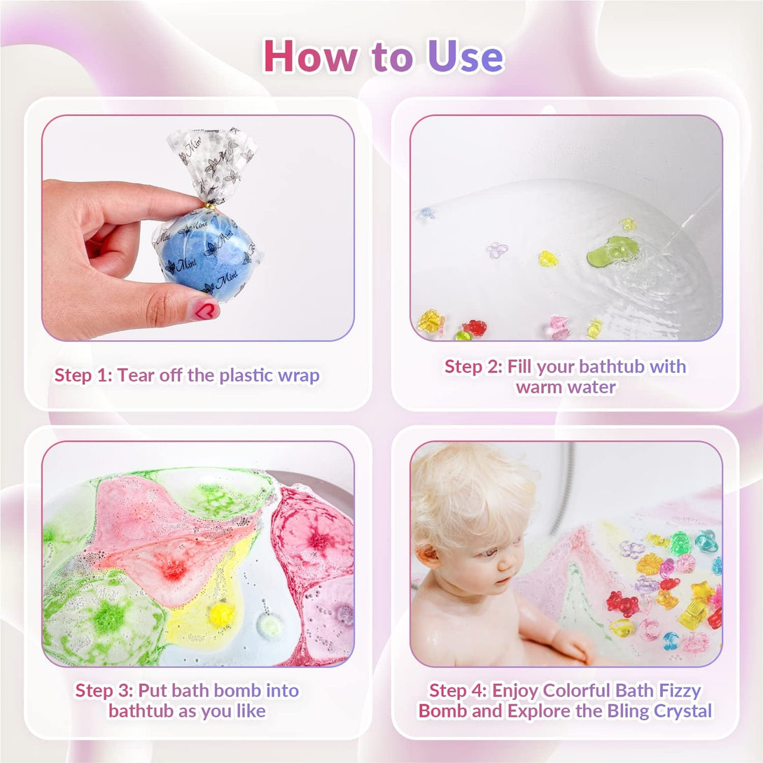 34 + 6 Bath Bombs with Crystal Toys inside for Kids, 34PCS Organic Surprise Bath Bomb Gift Set for Christmas, Birthday, Easter, Natural Fizzy Bath Home Spa, 6PCS Gift Bags for Girls and Boys