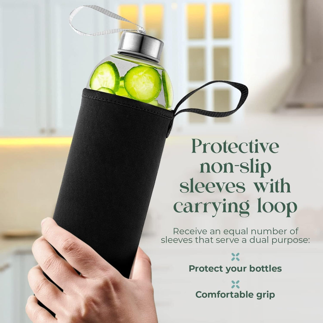 32 Oz Glass Water Bottle Set of 4 - Reusable, Eco-Friendly, Airtight, Leak Proof Bottles for Travel