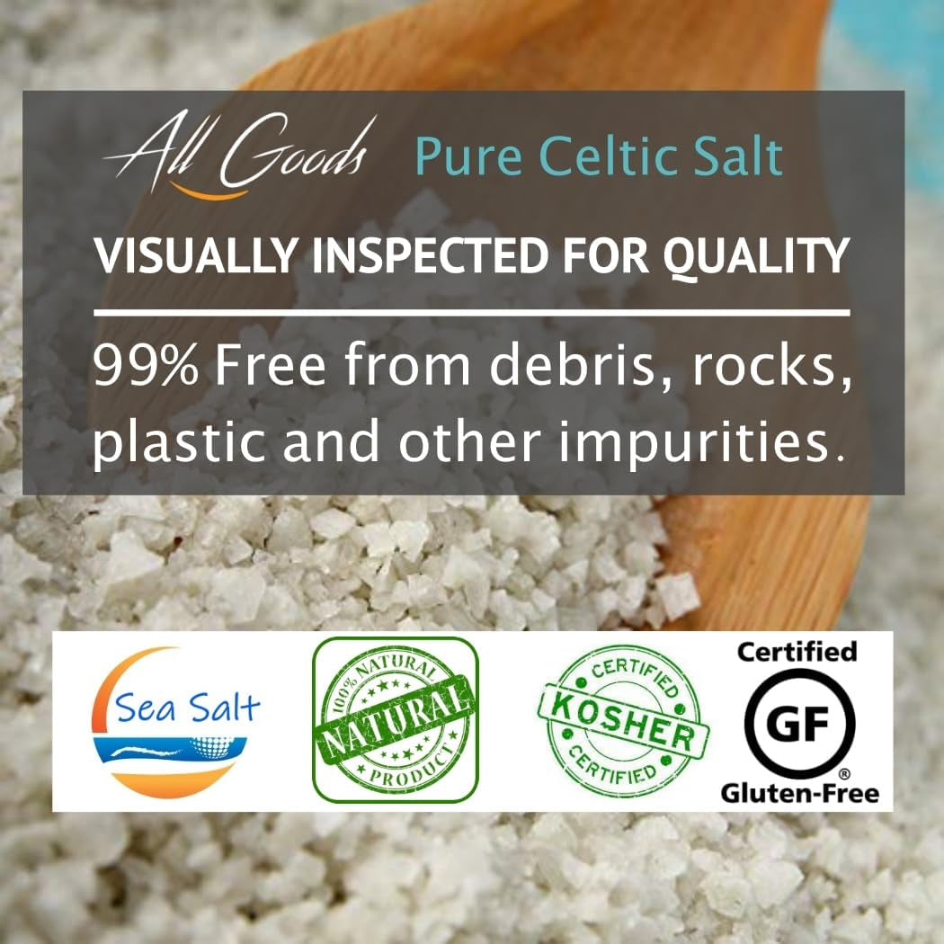 All Goods Organic Celtic Salt – Coarse 5 Oz, 82 Minerals, French Gray, Hand-Harvested, Les Guérandais, Unrefined.