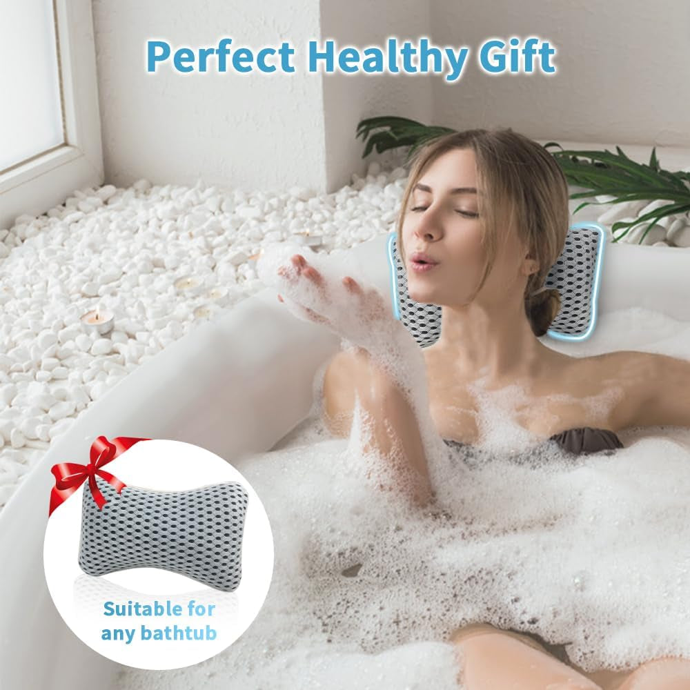 Upgraded Bath Pillows for Tub, Slip Resistant Waterproof Bath Pillows for Tub Neck and Back Support with 2 Strong Suction Cups, Relaxing Spa Essentials