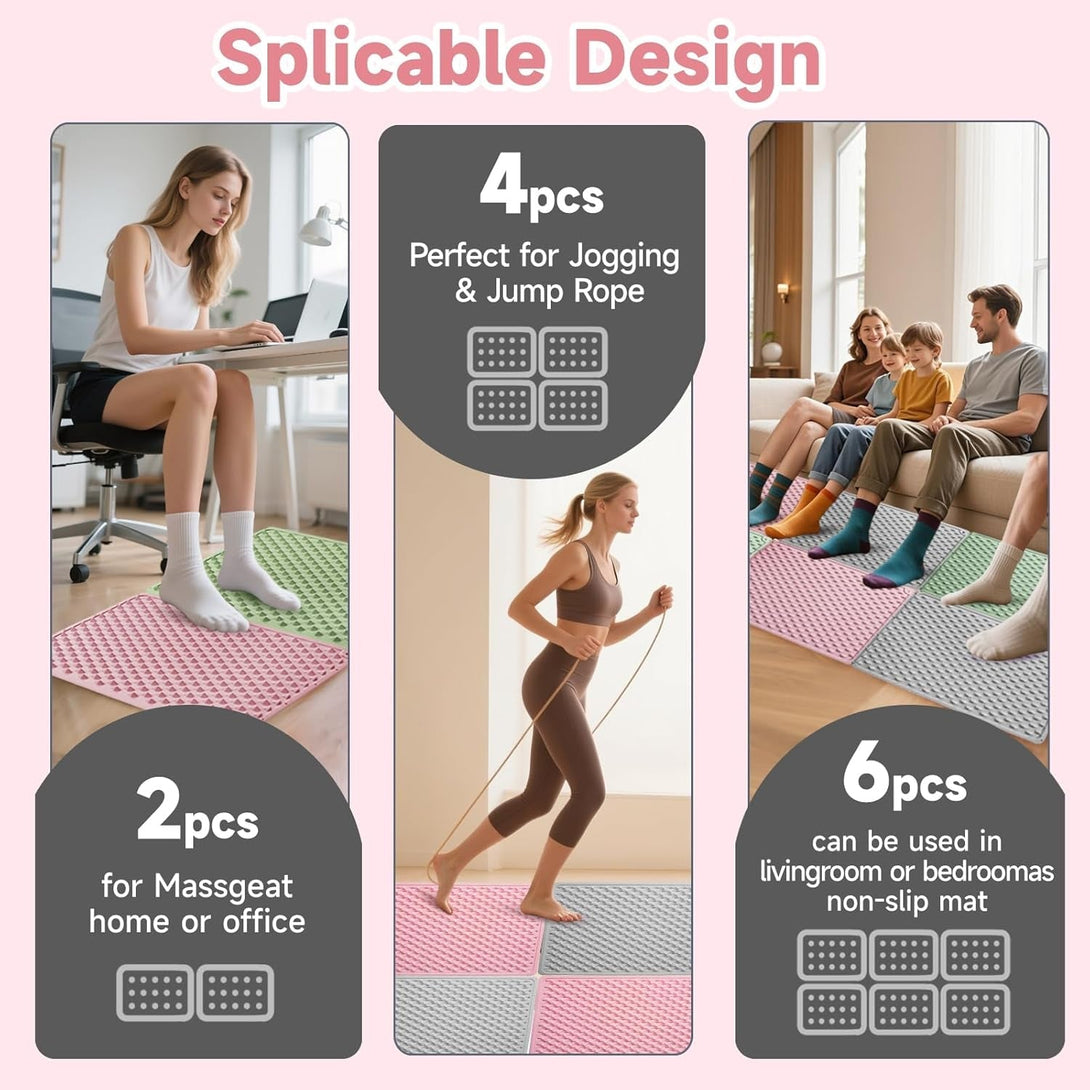 Portable Feet Acupressure Mat, Silicone Reflexology Pad, Moderate Hardness Pressure Point Mat for Foot Pain Relief, Anti-Fatigue Mat, Connectable for Running & Fitness Activities
