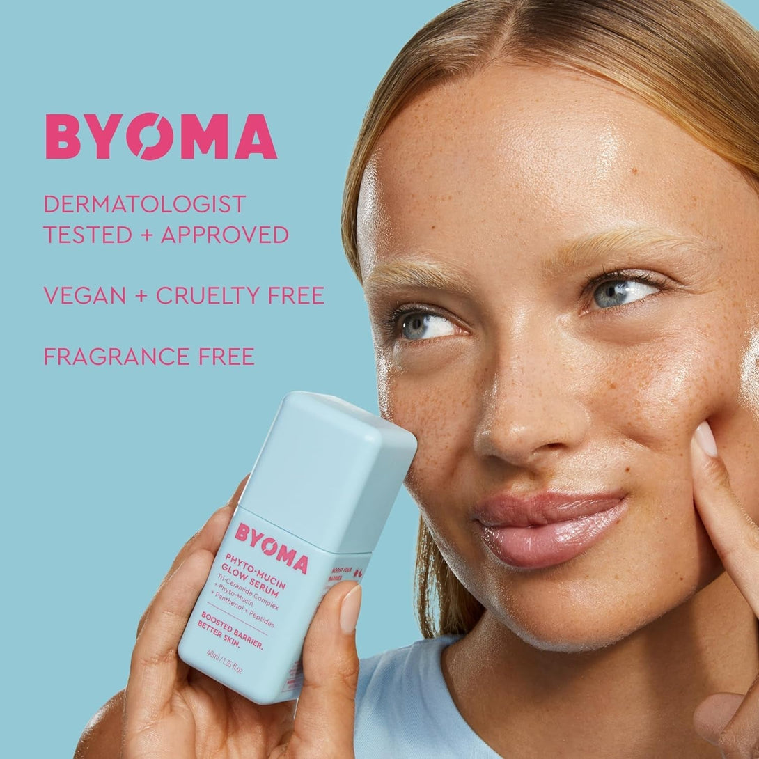 BYOMA Phyto-Mucin Glow Serum - Mucin Face Serum for Glass Skin - Plumps, Primes + Hydrates - Flawless Primer and Makeup Base - Strengthens Skin Barrier - 1.35 Fl.Oz