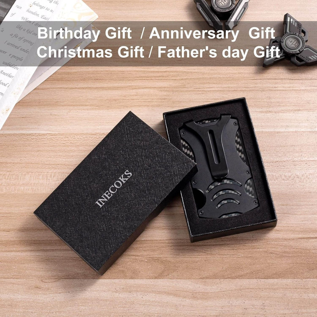 Tactical Wallet, Carbon Fiber Wallet, Metal Money Clip Wallet, RFID Blocking Minimalist Wallet for Men Slim Aluminum Credit Card Holder