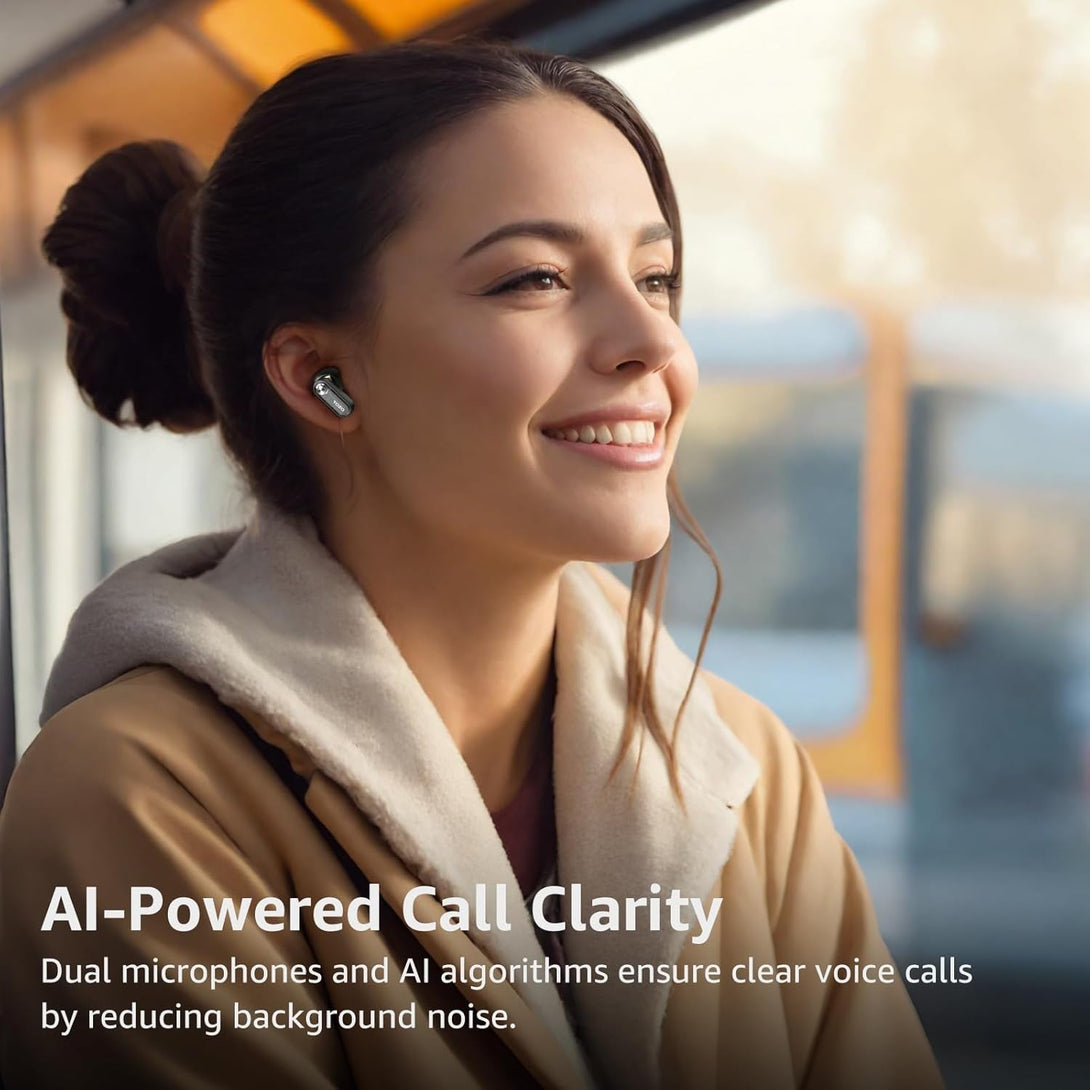 TOZO Hybrid Active Noise Cancelling Wireless Earbuds, 10Mm Drivers Deep Bass Stereo Sound, 4 Mics Smart ENC AI Calls, 32 EQ Customization via App, Bluetooth 5.4 Headphones, Crystal Case Design