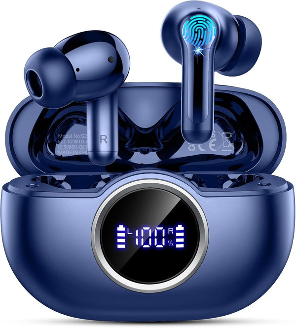 Wireless Earbuds Bluetooth 5.4 Headphones, 2025 Hi-Fi Stereo Bass Ear Buds, 4 ENC Noise Cancelling Mic 36Hrs USB-C In-Ear Earphones IP7 Waterproof Sport Workout for Laptop Pad Android Ios Phone, Blue