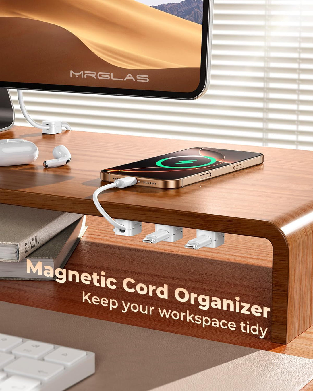 10Pack 2025 Upgraded Cord Organizer Magnetic Cable Clips [1S Lock] MRGLAS Cable Holder Office Desk Accessories with 4 Extra Strong Adhesive Pads, Wire Keeper for Nightstand Desktop Wall Car
