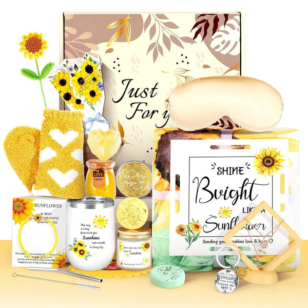 Sunflower Gifts for Women, 18 Pcs Get Well Gifts, Sending Sunshine Gift, Birthday Gift Sets, Gift Baskets for Mom Self Care Package, Inspirational Thank You Gifts Spa Gifts for Sister Mom Best Friends