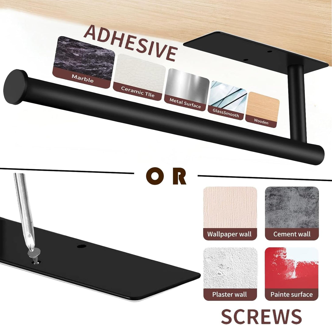 Paper Towel Holder under Cabinet Wall Mount,Self Adhesive and Drilling Paper Towel Holders,Sus304 Stainless Steel Paper Towel Roll Rack,Black Paper Roll Holder for Kitchen Bathroom Home Essentials