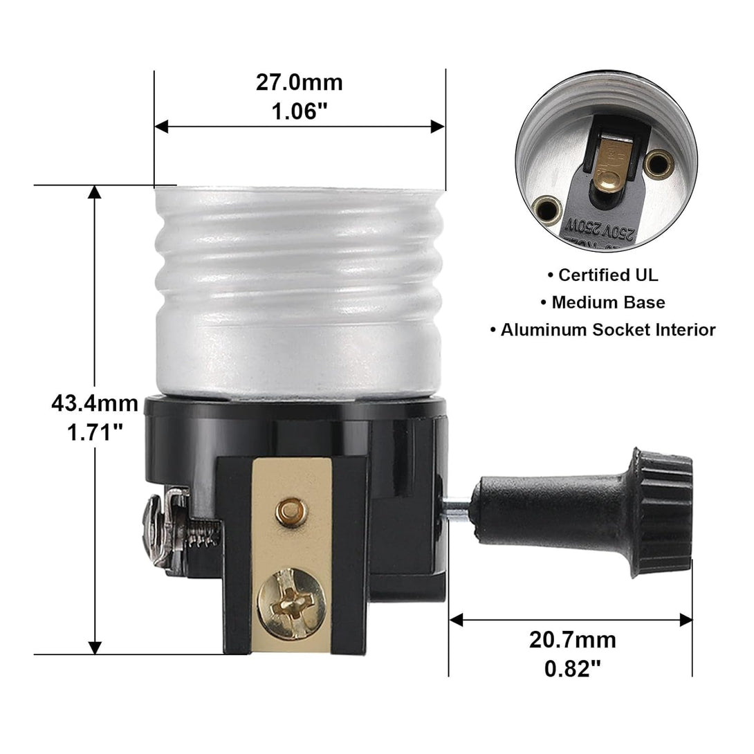 2 Pack UL Listed E26/E27 Light Socket Replacement with On/Off Switch Knob, Lamp Repair Kit for Table and Floor Lamps