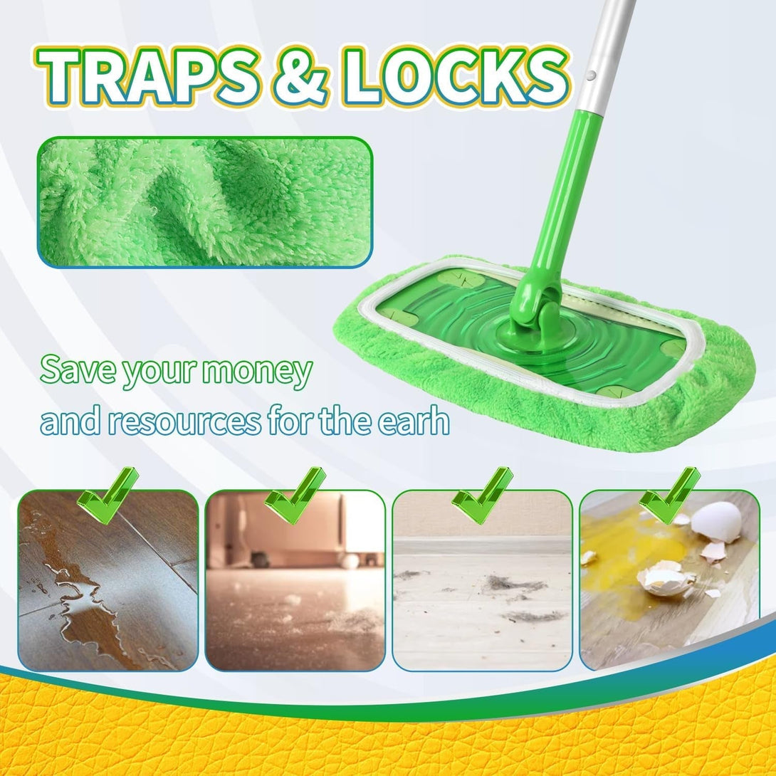 3 Pack Reusable Microfiber Mop Pads Compatible with Swiffer Sweeper Mop, Dry Sweeping Cloths & Wet Mopping Cloths, Washable Mop Pads for Hardwood Floor Cleaning (Mop Is Not Included)