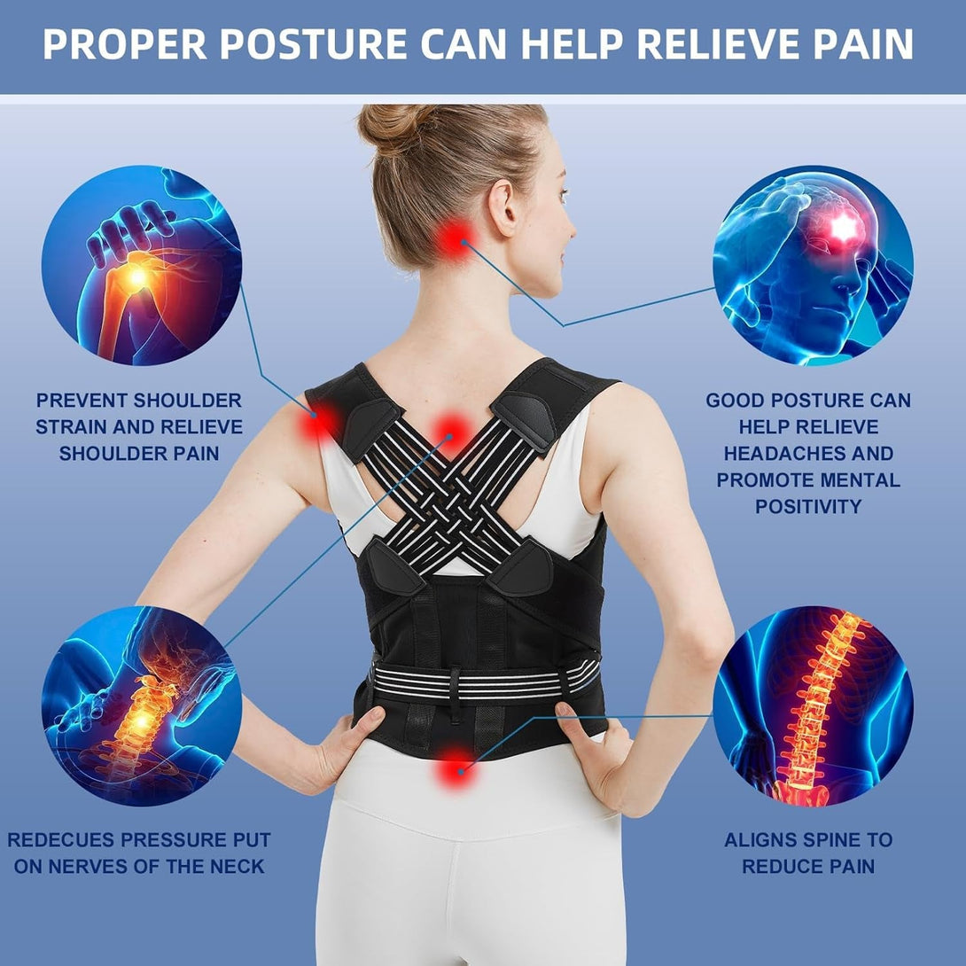 Back Brace Posture Corrector for Men & Women – Full Back Support with Adjustable Spine Alignment – Relieves Upper & Lower Back Pain, Hunchback, Scoliosis, Thoracic Support – Improves Posture (Small)