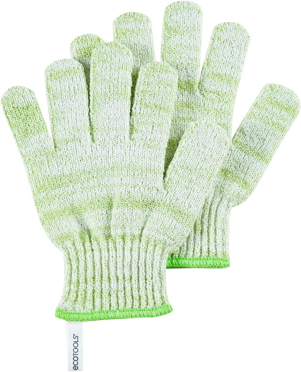 Ecotools Bath & Shower Gloves, Recycled Netting, Exfoliating, Gentle Cleansing for Whole Body, Fits All Hands, Green, 1 Pair