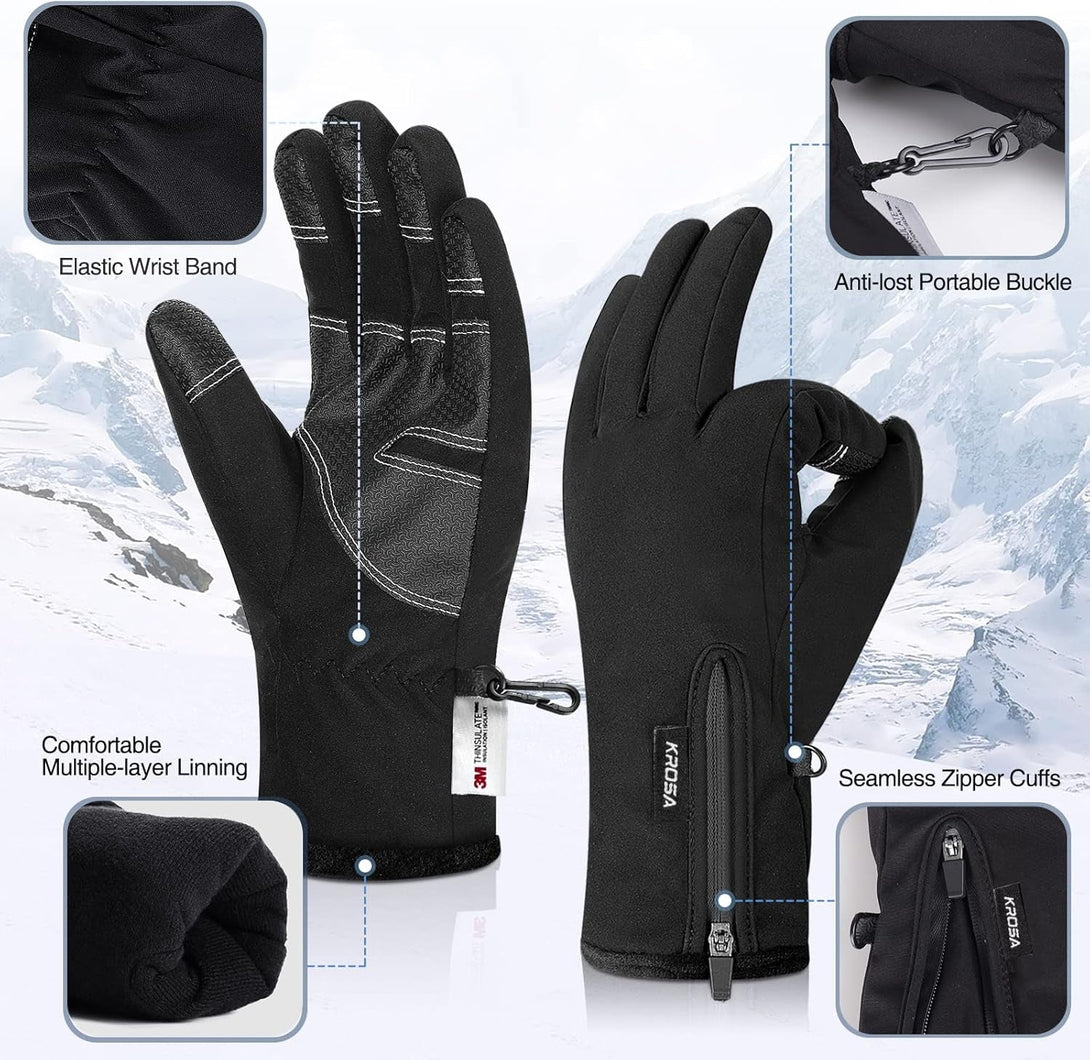 -10℉ Winter Gloves Men Women & Kids, 5-Layer Waterproof Gloves for Cold Weather, Snow Ski Gloves with 10 Touchscreen Fingers