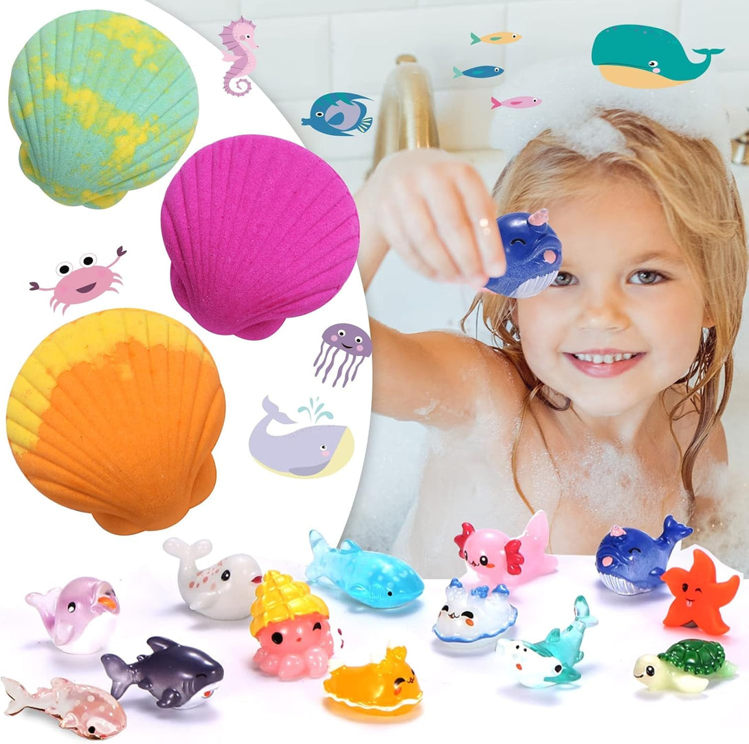 Bath Bombs for Kids with Toys inside for Girls Boys - 12 Handmade Bubble Bath Fizzies Bomb with Surprise Sea Animals Toys, Moisturize Gentle and Kids Safe