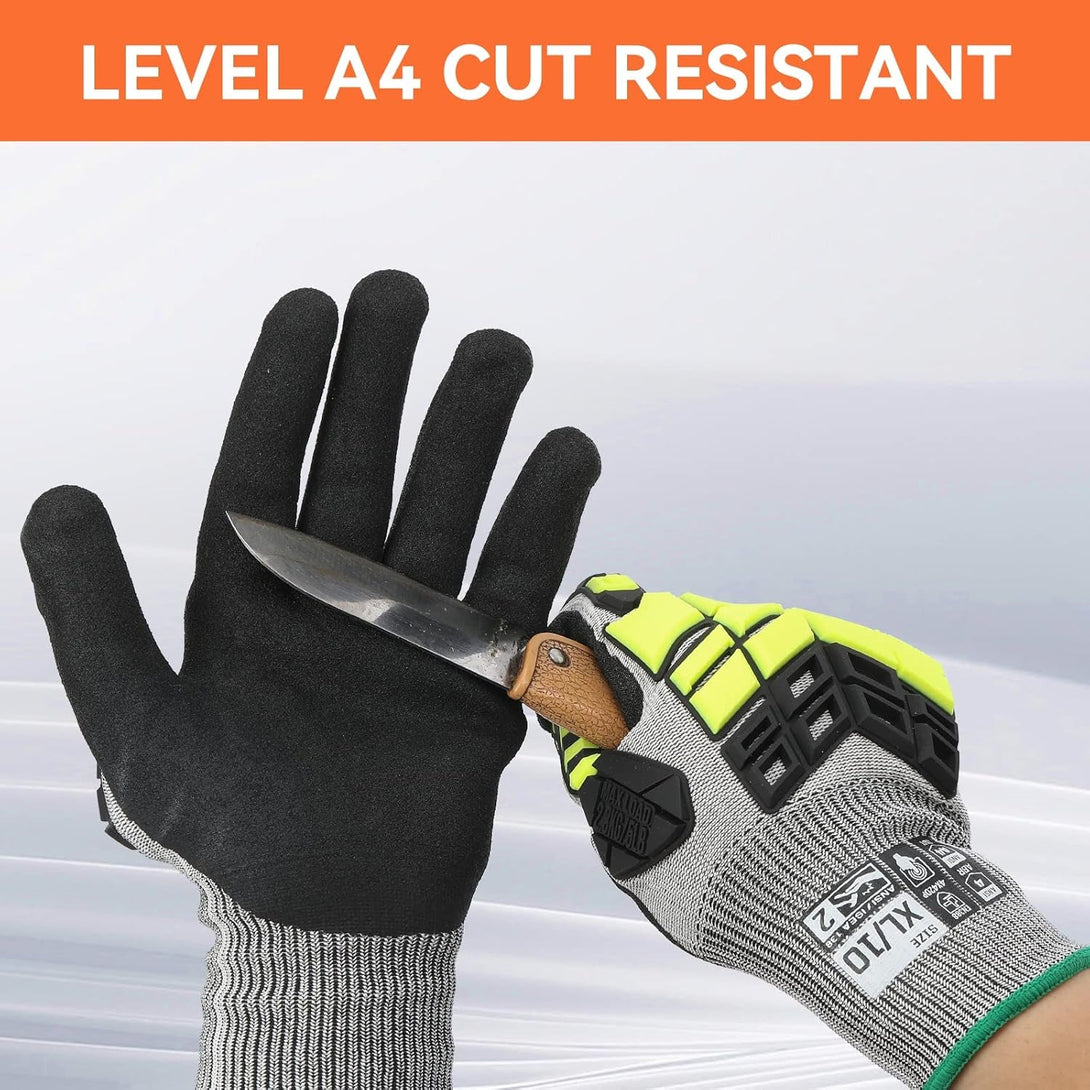 2 Pairs Safety Work Gloves,Impact Gloves for Men Women,Cut Resistant Non-Slip Heavy Duty Gloves with Nitrile Grip,Touch Screen Glove with Impact Protection for Mechanic Construction, Medium