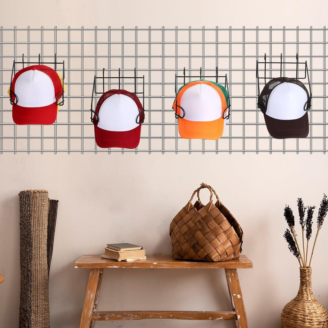 4 Pcs Gridwall Hat Display Rack, Metal Wire Retail Display Shelves Gridwall Organizer Accessories for Grid Panel Displaying Baseball Hats for Home Commercial, Black