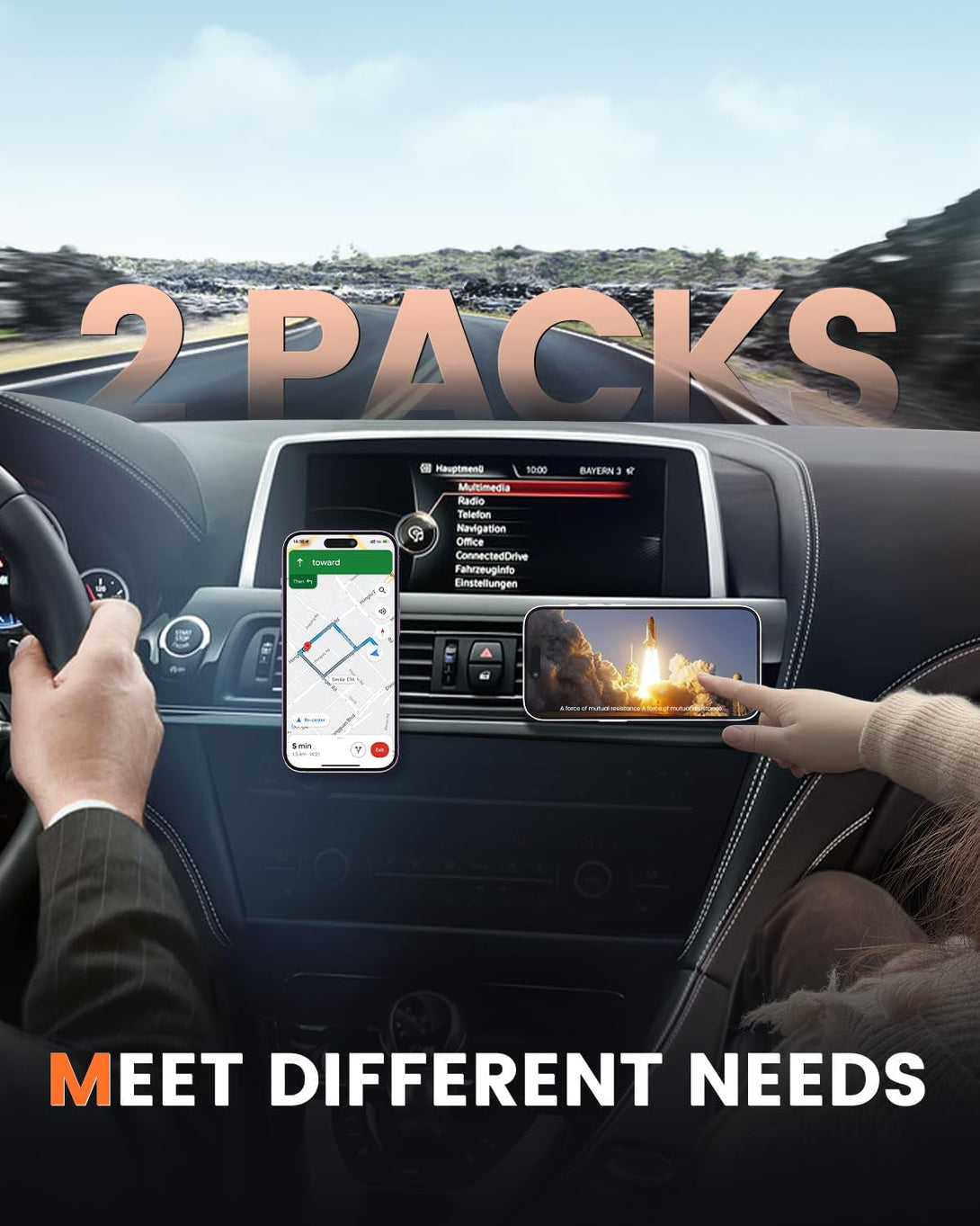 Apps2Car 2 Pack Magnetic Phone Car Mount, Car Phone Holder Mount Magnetic, Built in 6 Strong Magnets, Air Vent Cell Phone Holder for Car with Adjustable Secure Tightening System