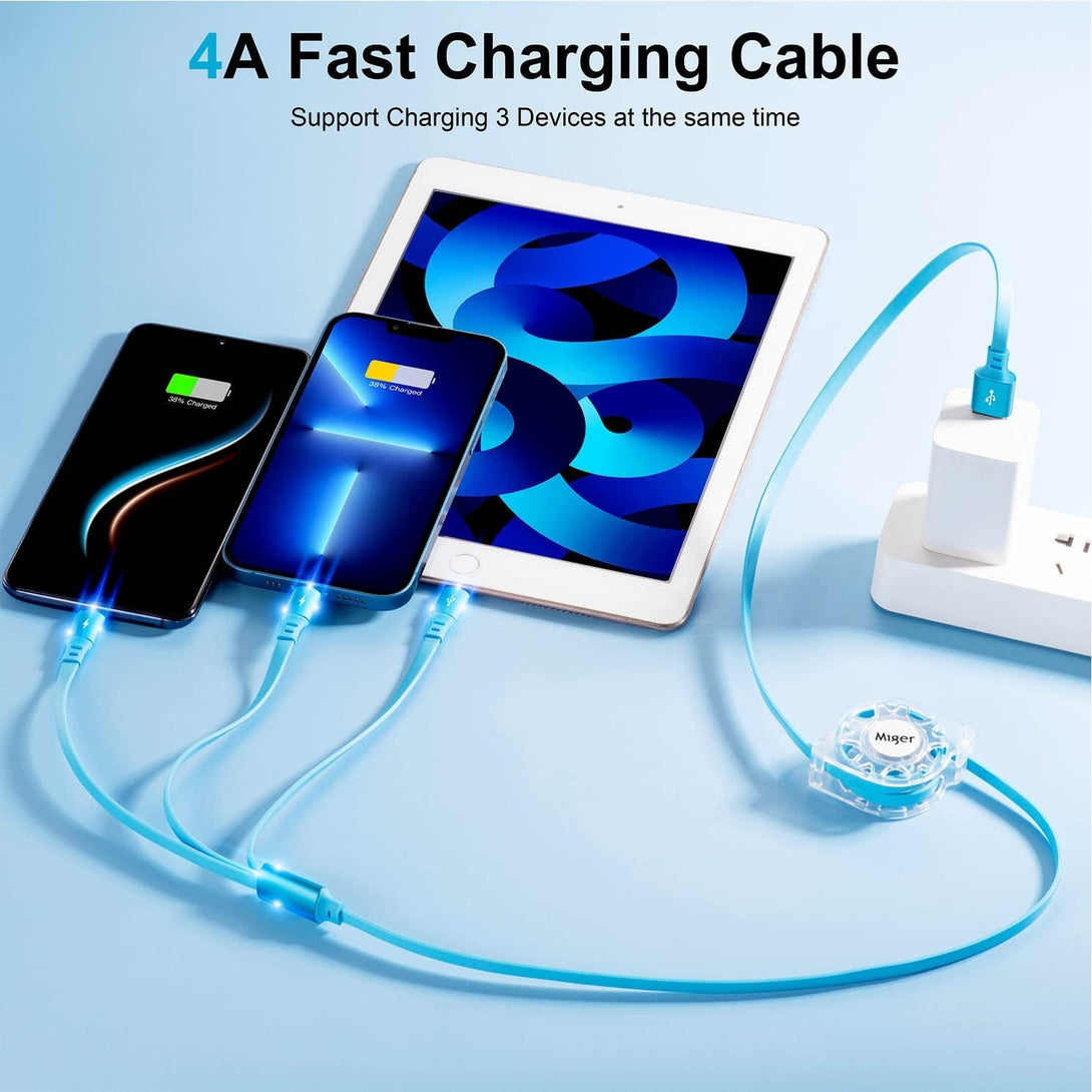 USB C Multi Fast Charging Cable 4A [2Pack/4Ft] Retractable Multi Charger USB a to Type C/Lightning/Micro USB Ports 3 in 1 USB Cable for Samsung Galaxy,Iphone,Huawei,Lg,Google,Tablets,Htc,Sony,Xiaomi