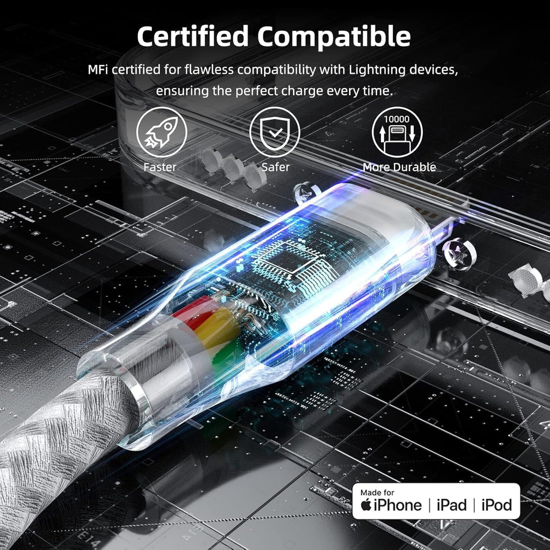 Iphone Charger 3 Pack 10 Ft Apple Mfi Certified Lightning Nylon Braided Cable Fast Charging Cord Compatible with Iphone 13 12 11 Pro Max XR XS X 8 7 6 plus SE Ipad and More