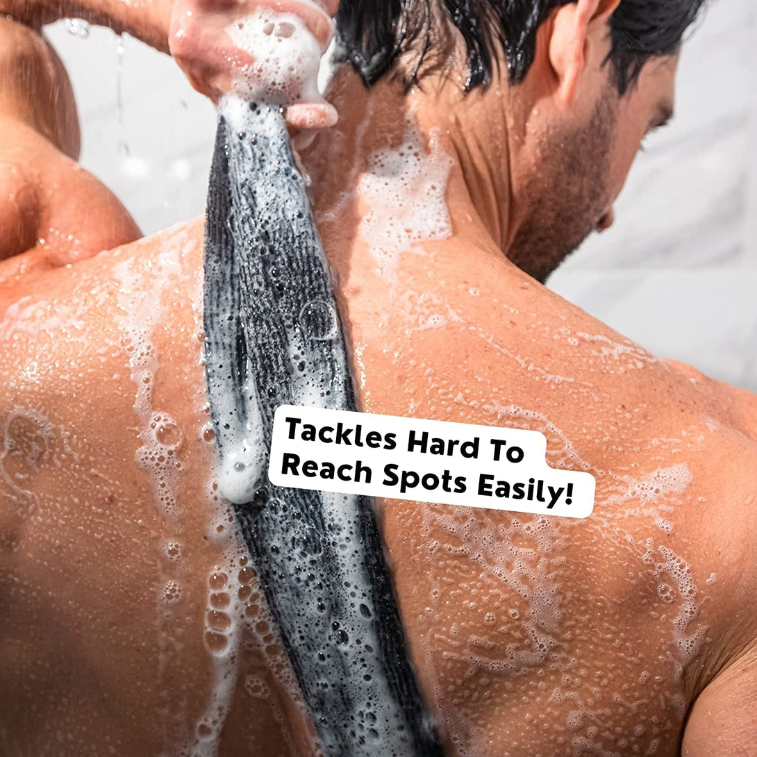 Extra Rough Exfoliating Washcloth - Extreme Body & Back Scrubber for Shower, Extra Long, Hygienic Exfoliator Wash Cloth, Men or Women, 2 Count Pack, 1 Black & 1 Grey Color, Bye Bye Loofah