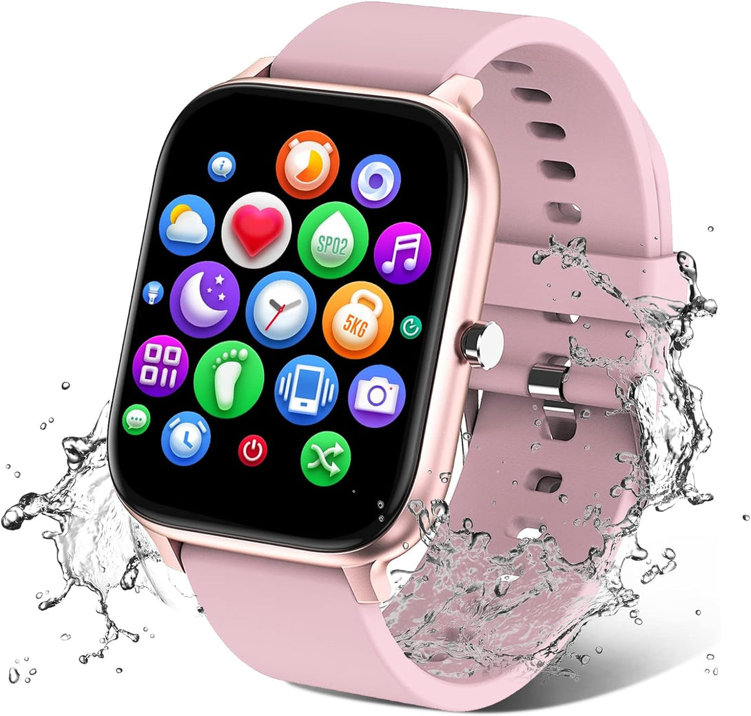 Smart Watch for Men Women Compatible with Iphone Samsung Android Phone 1.69 Inch Full Touch Screen IP68 Waterproof Bluetooh Fitness Tracker Heart Rate/Sleep Monitor (Pink)