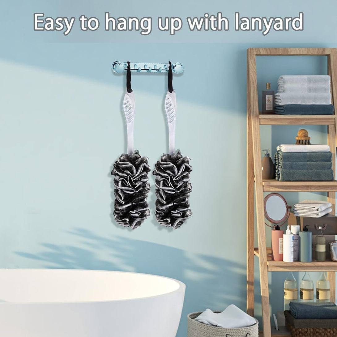 2Pack Back Scrubber for Shower, Dual-Sided Loofah on a Stick as Shower Brush Exfoliating Body with Long Handle, Loofah Sponge Mens Loofah Bathing Accessories for Women (2Pack Black)