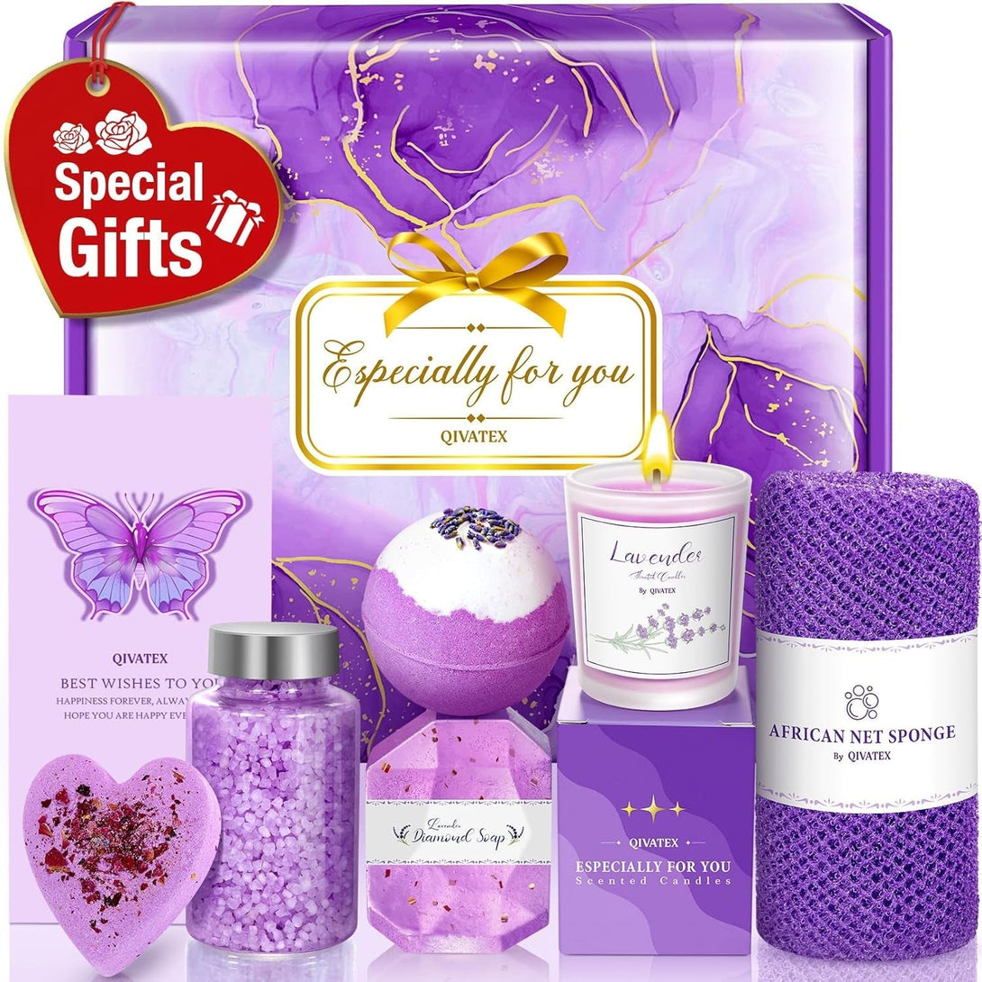 Bath Gift Set for Women, Relaxing Spa Self Care Gifts for Wife Her Sister Friends Mom Auntie Grandma, Lavender Bath Bombs Set, Happy Birthday Friendship Stress Relief Gifts Ideas ﻿