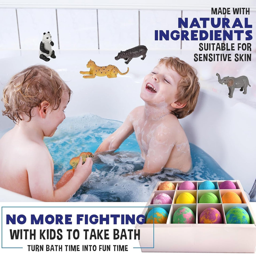 Bath Bombs for Kids with Surprise Inside- 12 Pk Kids Bath Bombs with Jungle Toys, Organic, Natural, Skin-Moisturizing Bubble Bathbombs. Birthday Gifts for Boys, Girls, Toddlers