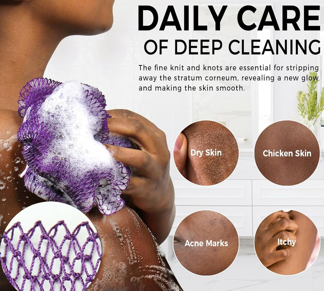 African Net Sponge Authentic - 2 Pieces Real African Loofah Shower Sponges - Body Scrubber Exfoliating Washcloth - Africa Bath Sponges for Back Scrubber Shower Accessories