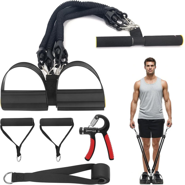 2025 Upgrade Pedal Resistance Band, 4-Tube Elastic Pull Rope Fitness Sit-Up Exercise Equipment at Home Gym Arm Abs Workout Equipment Leg Stretching Equipment with 1Pcs Grip Strength Trainer