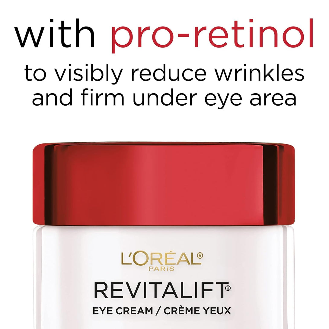 L'Oreal Paris Skincare Revitalift Anti-Wrinkle and Firming Eye Cream with Pro Retinol, Treatment to Reduce Dark Circles, Fragrance Free, 0.5 Oz.