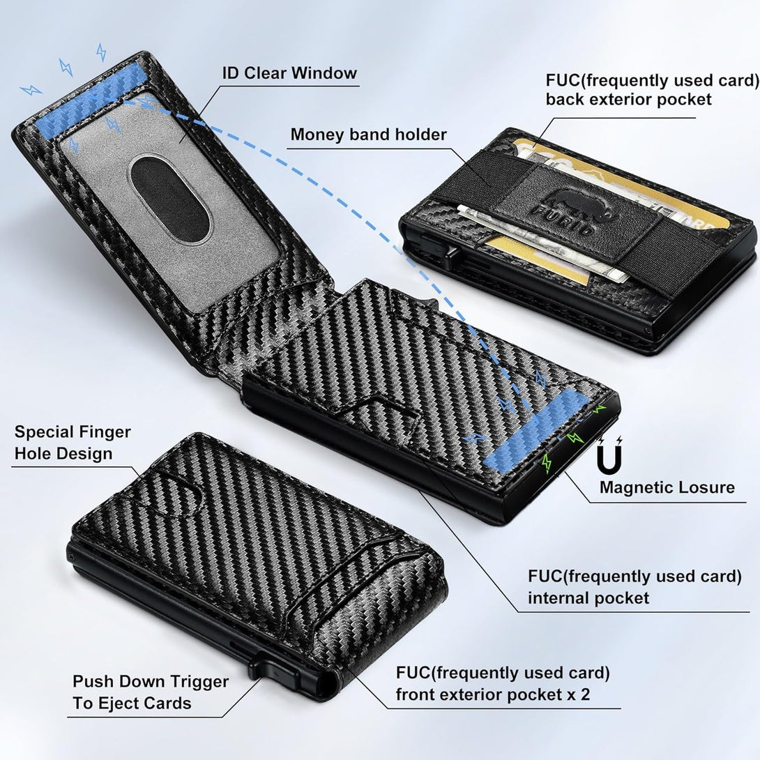 Furid Card Wallet for Men Slim: Smart Wallet - Rfid Minimalist Front Pocket with ID Window Pop up Wallet Gift for Him
