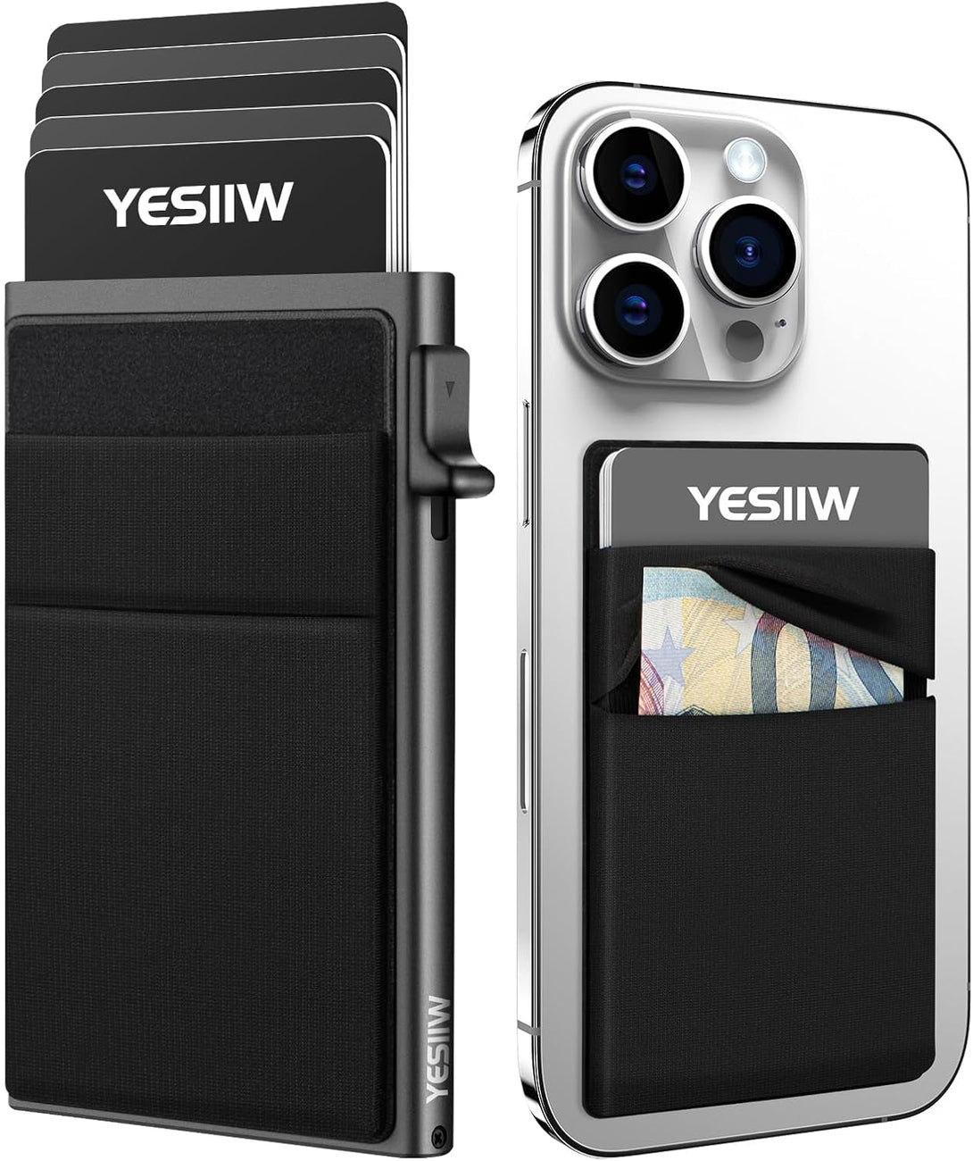 YESIIW Ultra-Slim Wallet for Men - Pop up Card Holder Mens Wallet with RFID Protection Minimalist Metal Wallets Billeteras De Hombres Gifts for Men Dad Husband Boyfriend Black