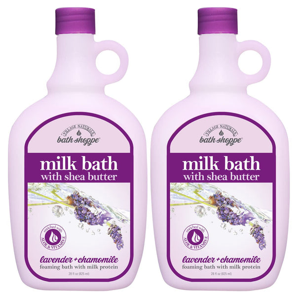 Moisturizing Lavender Chamomile Milk Bath - Hydrates Skin - Made with Shea Butter and Vitamin E (Pack of 2 Bottles, 28 Fl Oz Each)